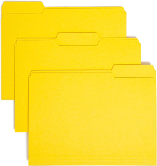 Smead Interior File Folder, 1/3-Cut Tab, Letter Size, Yellow, 100 per Box, Expandable File Folders for Filing Cabinet