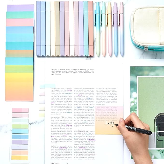 Jutom 38 Pcs Bible Journaling Study Kit for Women, Book Annotation Supplies with Highlighters Pens, Tabs, Sticky Notes, Markers for Christian Office Bible Study Supplies(Gradient Color,Square)
