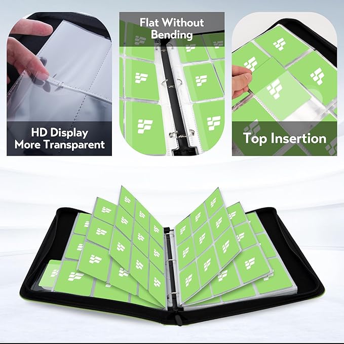 Card Binder 9 Pocket, Trading Card Binder with Clear Window Design, 720 Double Sided Pocket PU Collection Binder, Card Albums for MTG, TCG, and Sports Cards(Green Grass)