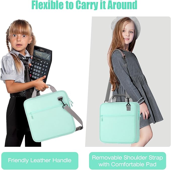 Moko Zipper Binder, 2 Inch 3 Ring Binder with Zipper,500 Sheets Capacity Zipper Binder with Shoulder Strap & Handle,Multi-Pocket Zipper Binder Organizer for Middle School, Mint Green