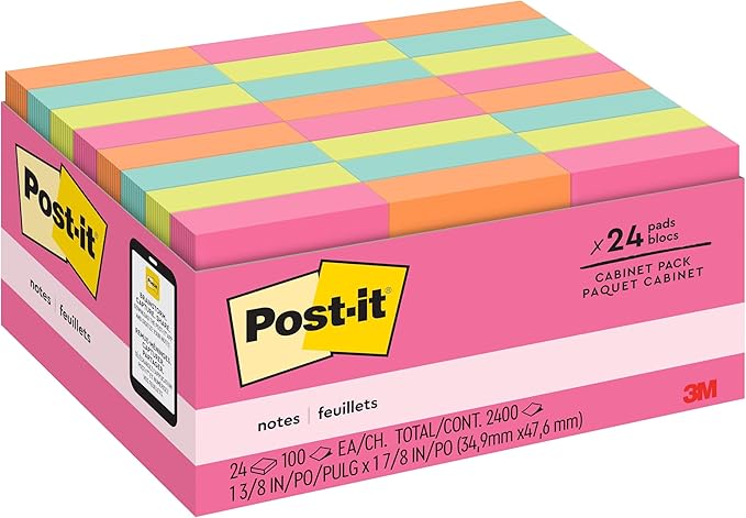 Post-it Mini Notes, 1 3/8 x 1 7/8 in, 24 Pads, America's #1 Favorite Sticky Notes, Poptimistic Post-it Notes, Power Pink, Aqua Blue, Vital Orange, Neon Green, Guava Pink (18 Pack)
