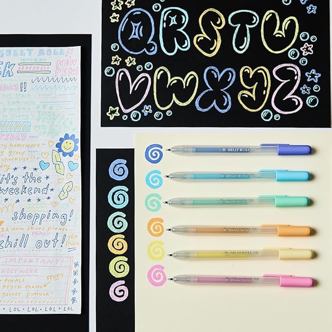 SAKURA Gelly Roll Retractable Gel Pens Colored - Opaque Color Set - Medium Point Ink Pen for Journaling, Art, or Drawing - Writes on Black Paper - Colored Gel Pens with Pastel Moonlight Ink - 6 Pack