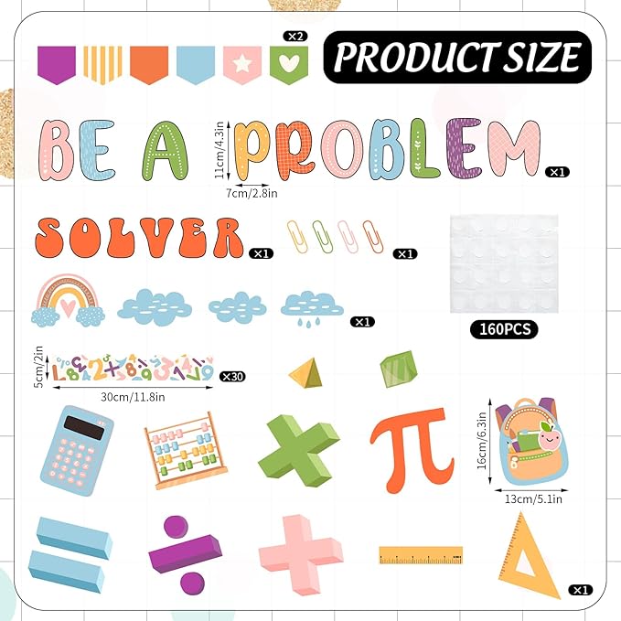 81 Pcs Boho Math Bulletin Board Set Mathematics Symbol Paper Cutouts Be A Problem Solver Bulletin Board Back to School Classroom Decorations for Teacher Educational Elementary Party Wall Decor