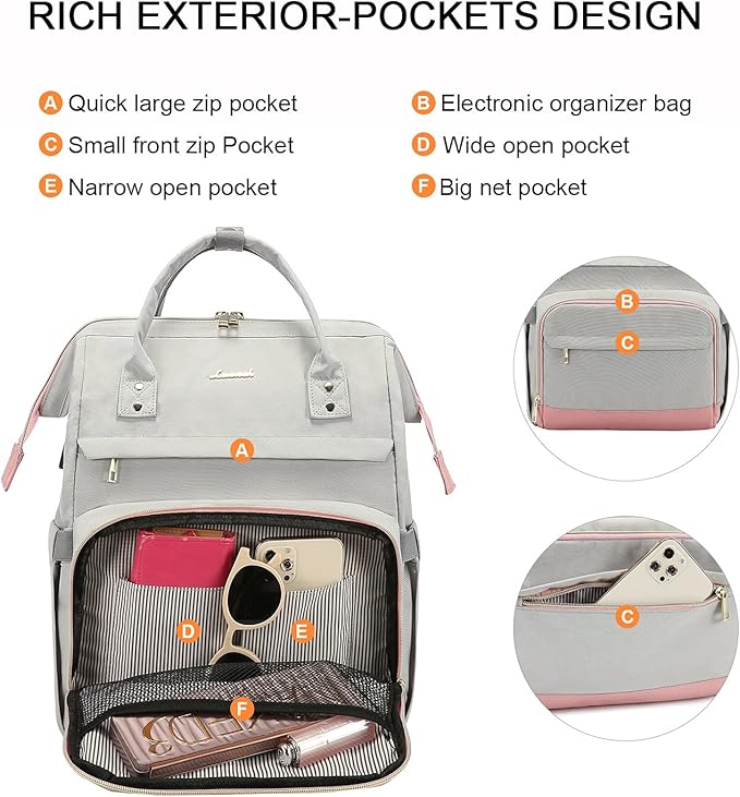 LOVEVOOK Laptop Backpack for Women Fashion Travel Backpack Purse 15.6 Inch Large Capacity Work Backpack Nurse Teacher Bag with USB Port