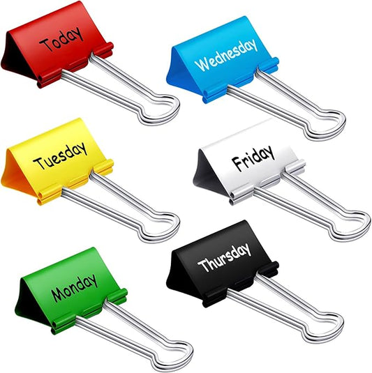 Tenare 6 Pieces Teacher Essentials Large Binder Clips 2 Inches Teacher Binder Paper Clips Office Back to School Gifts Classroom Supplies Management Supplies(Days of The Week)