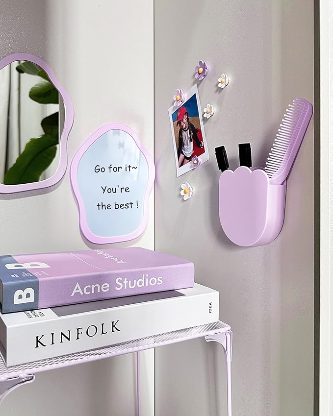 KEYDUACU 12 pcs Girls Locker Accessories, Locker Decorations Including Mirrors, whiteboards, Magnets and organizing Supplies. Ideal for Back-to-School Essentials and The Office (12 pcs-Purple)
