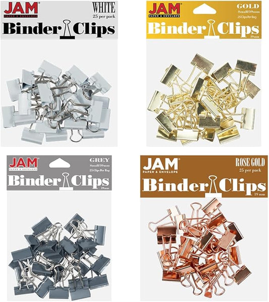 JAM PAPER Colorful Binder Clips Assortment - Small - 3/4 Inch (19 mm) - Assorted Business Colors - 100 Binderclips/Pack