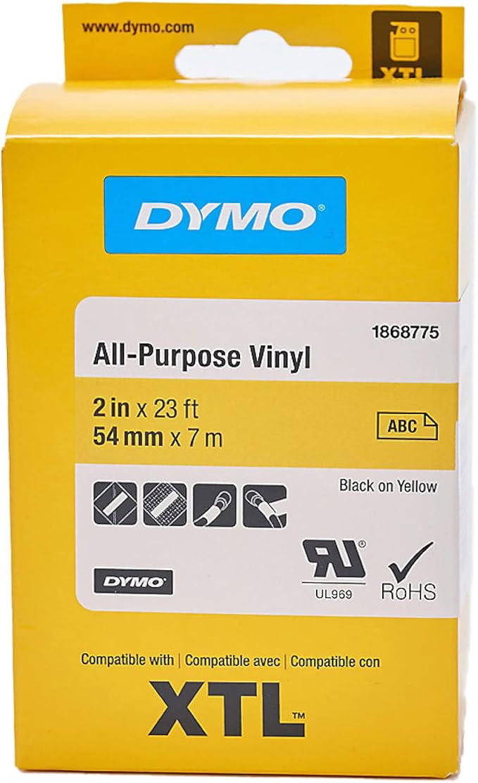 DYMO XTL All-Purpose Vinyl Labels, 1/2" x 23', Black on Clear