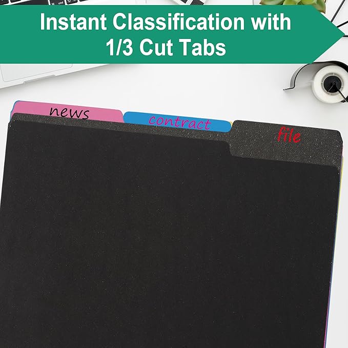 18-Pack Black File Folders,Letter Size Colored File Folders,1/3 Cut Tab,Office Home School for Documents Files Paper
