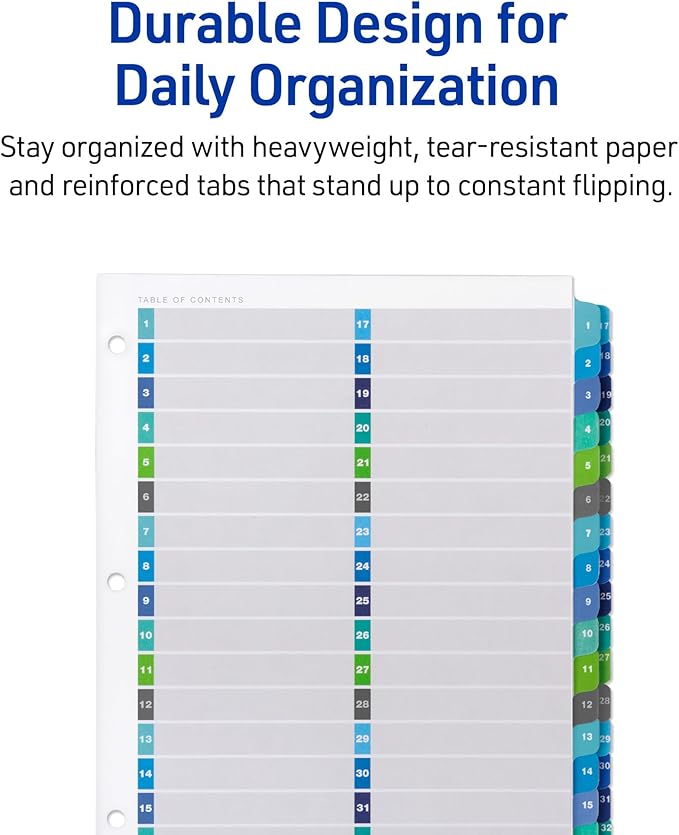 Avery Double Column Dividers for 3 Ring Binders, 32 Tabs per Set, Customizable Table of Contents, Multicolor Tabs, Great for Organizing Reports, Projects, and More (11322)