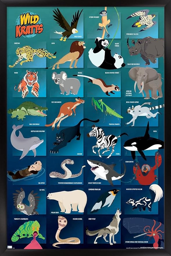 Wild Kratts - Grid Wall Poster, 22.4L" x 14.7W", Black Framed Version