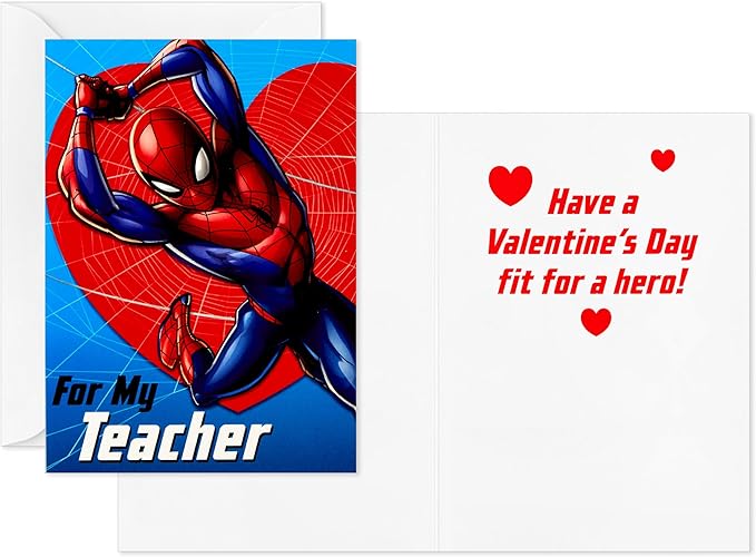 Hallmark Marvel Spider-Man Valentines Day Cards and Mailbox for Kids School Classroom Exchange (1 Box, 32 Valentine Cards, 1 Teacher Card)