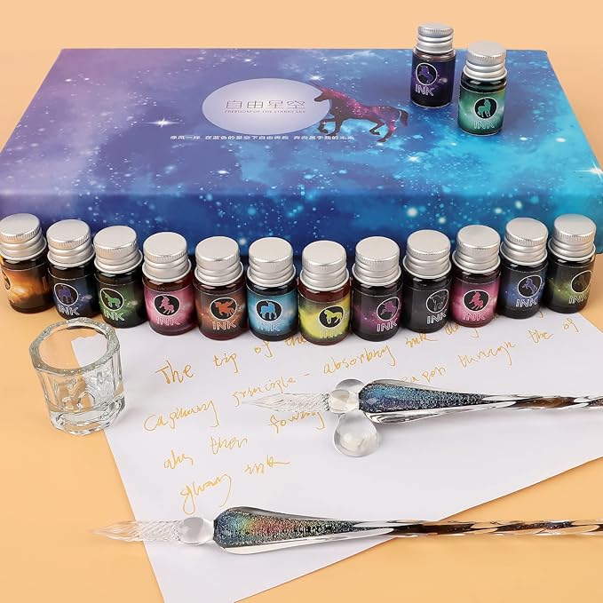 glass dip pen set,Calligraphy pens for beginners,ink pen, Writing, Signatures, Calligraphy, Decoration, Gift with two Art pen (Colorful)