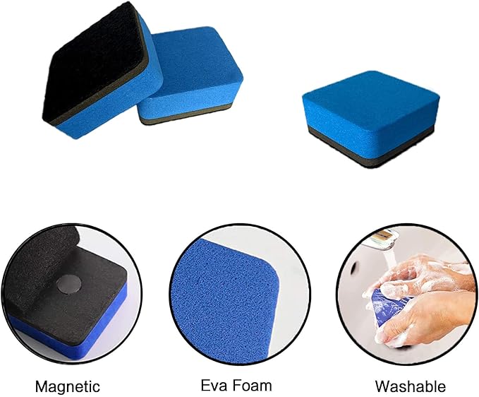 Dry Erase Erasers, AWOWZ 24 Pack Mini Magnetic Whiteboard Dry Eraser Chalkboard Cleaner Bulk for Home, Office and Classroom Teacher Kids Supplies (Blue, 2 x 2 x 0.79 Inch)
