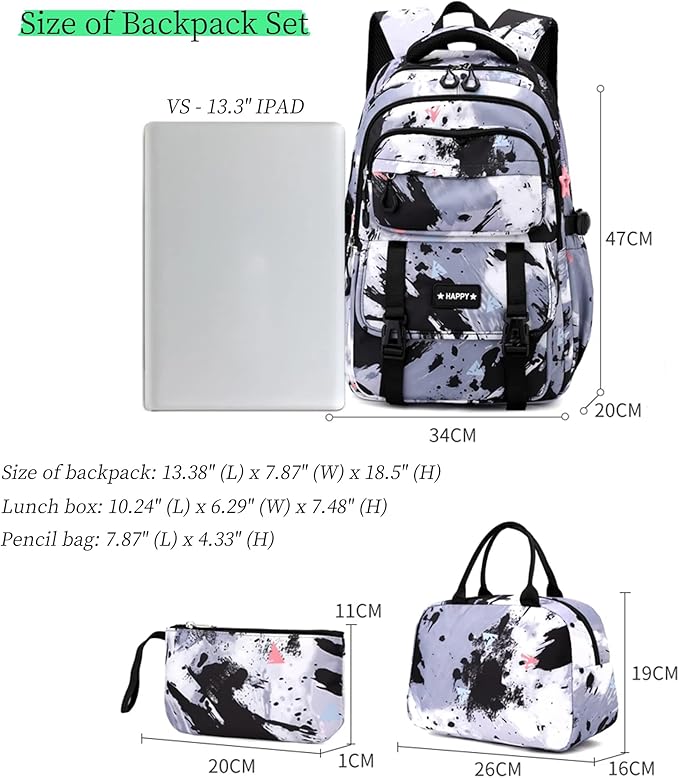 Backpack for Girls Kids Backpacks with Lunch Box Elementary Middle High School Backpacks Students Bookbag Set School Bags for Teens Girls (Sky Blue)