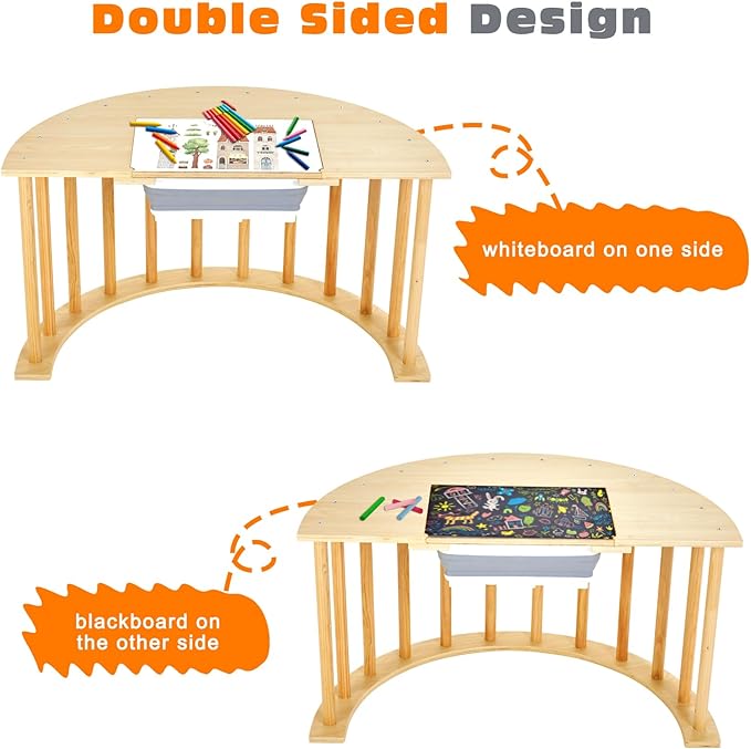GOME Activity Sensory Arch Table for Toddlers,Kids Table with Toys Storage Bin and Black/White Board for Study and Play Gifts for Children