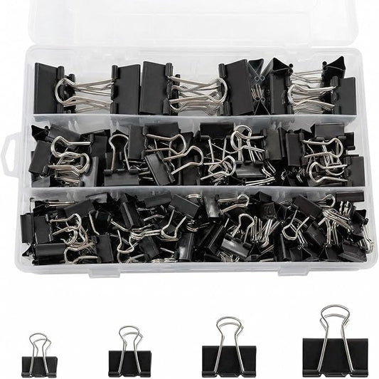 180 Pcs Binder Clips Assorted Sizes, Black Binder Paper Clips Office Clips Office Supplies, 4 Sizes Cute Binder Clips Large Medium Small Paper Clips Paper Clamps for Home School Business (Black)