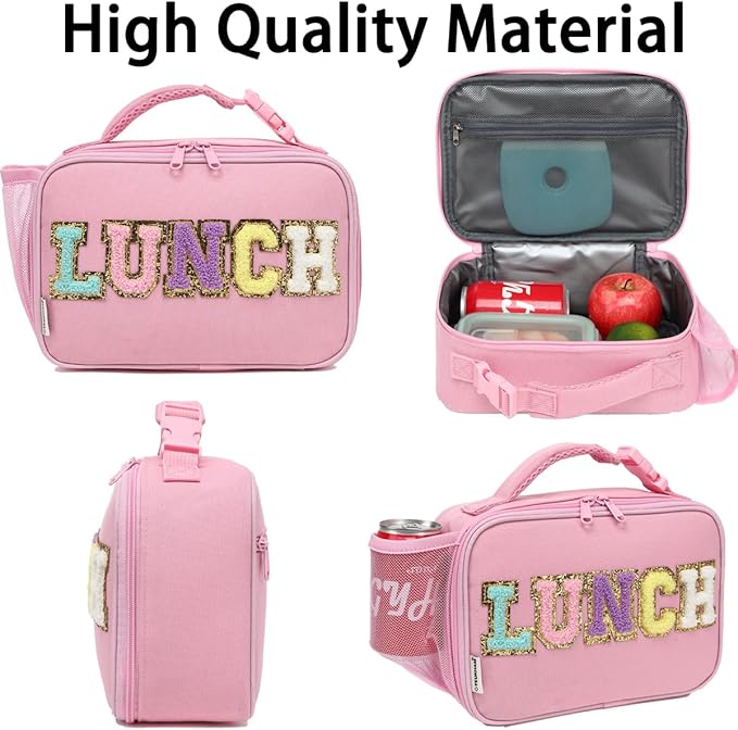 Insulated Lunch Box for School, Thermal Reusable Durable Freezable Lunch Bags for Kids Boys Girls Men Women - Small Soft Cooler Portable Lunch Tote Kit for Work Picnic Travel,Pink Alphabet