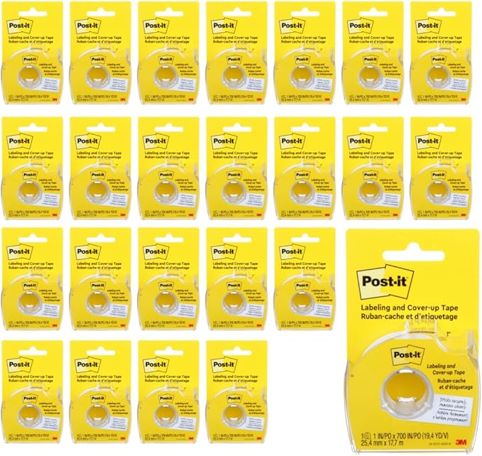Post-it Labeling and Cover-up Tape 658, 1 in x 700 in (25.4 mm x 17.7 m) - [24 Pack]