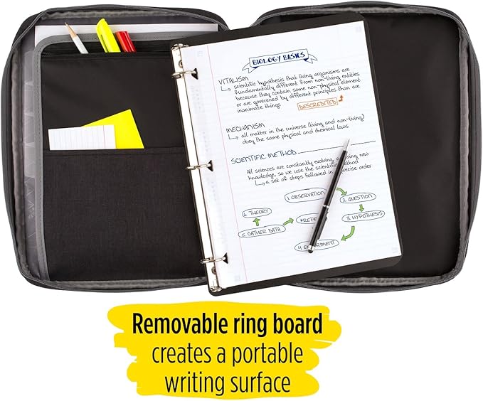 Five Star Zipper Binder, 1 Inch 3-Ring Binder with Round Rings, Carry-All with Pockets and 4-Tab Dividers, 375 Sheet Capacity, Black/Gray (29092IT8)