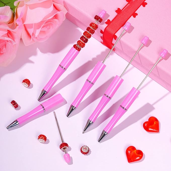 jiebor 30Pcs Pink Beadable Pens Plastic Bead Ballpoint DIY Cute Cool Pens Black Ink for Women Men Bridal Graduation Gift Office Supplies