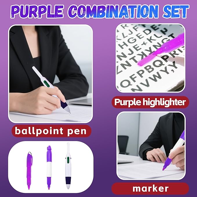 Student Nurse Pen Set Badge Reel Holder Accessories Clip, Retractable Mini Nursing Pen & Light Tool Set， Highlighter pens and Highlighter pens（Purple）