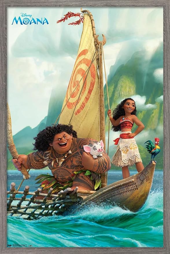 Disney Moana - Group Wall Poster, 22.4L" x 14.7W", Barnwood Framed Version