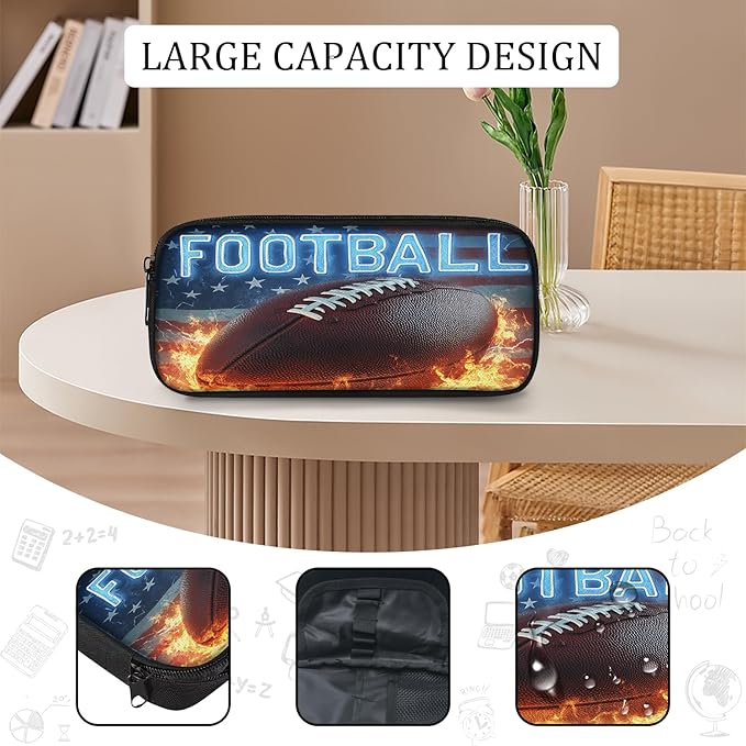 Football Backpack Set 3 Piece School Bags and Lunch Box with Pencil Case American Flag Football Bookbag Set for Toddler Kids Girls Boys Teens Kindergarten Elementary Middle