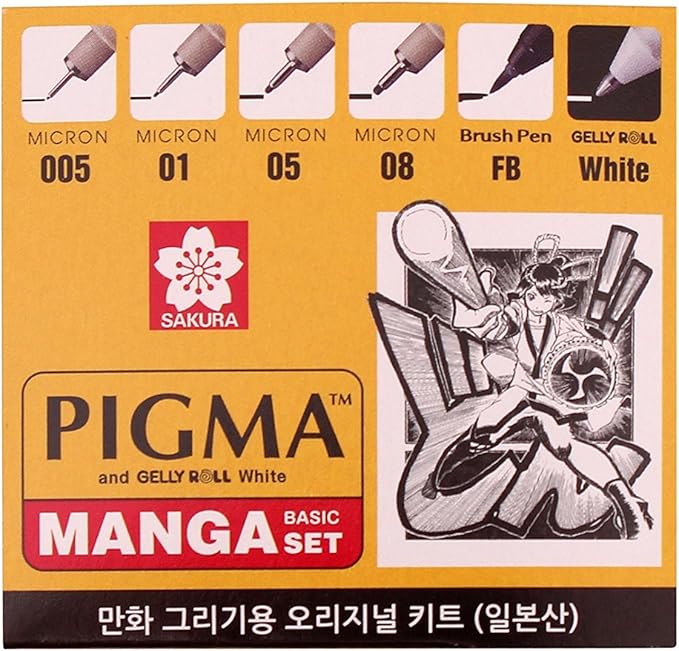 Sakura Pigma Manga Basic Set (005, 01, 05, 08, FB, White)