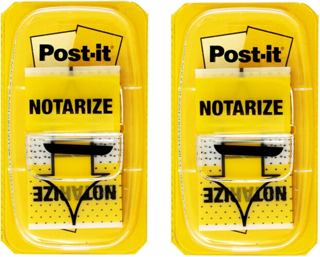 Post-it Notarize Flags, 50/Dispenser, 2 Dispensers/Pack, 1 in Wide, Yellow (680-NZ2)