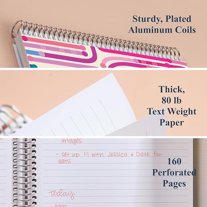 Erin Condren 7” x 9” Lined Spiral Notebook, College-Ruled Layout with 80 Lb. Paper, Journey Cover, 160 Lined Notebook Pages, Platinum Coil, Stickers Included