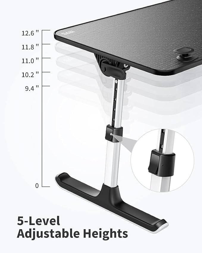 SAIJI Height & Angle Adjustable Laptop Stand for Bed, Lap Desk Bed Tray Table, Light Weight Foldable Portable Laptop Table for Couch Sofa Chair Floor Desk for Adults, Kids (Black)