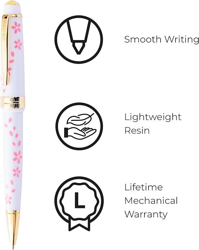 Cross Bailey Light Cherry Blossom Glossy White Resin with Gold PVD Appointments Ballpoint Pen