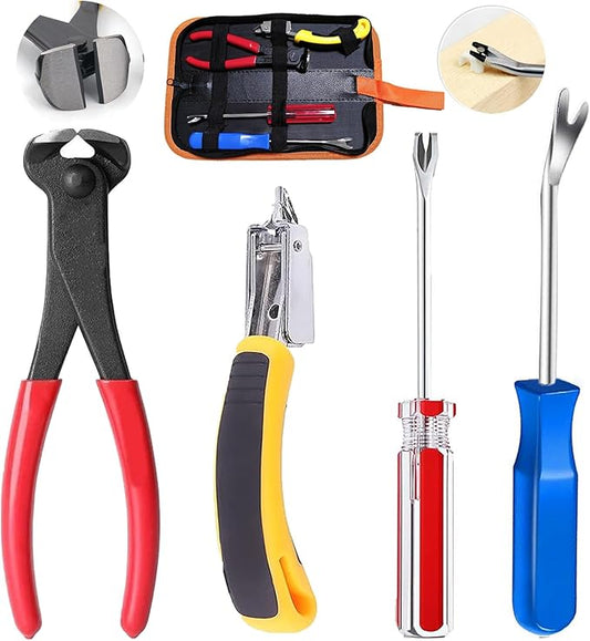4Pcs Upholstery Staple Remover Nail Puller Nail Remover Tool Set with End Cutting Pliers Tack Puller Staple Puller Tool for Carpet Furniture Wooden Photo Frame Floor,Zipper Package