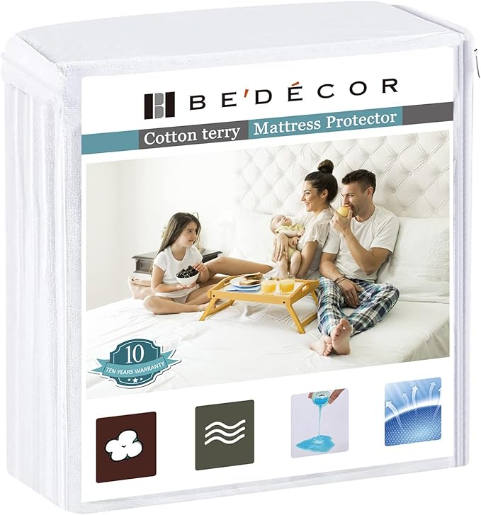 Bedecor California King Mattress Protector,Waterproof Cotton Terry Cover, Breathable and Soft for Babies, Pregnant Women, and Incontinence, Fits 9-18 Inch Deep Pocket (72"x84")