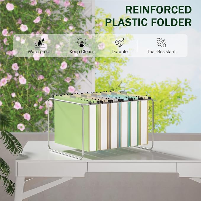 12 Pack Hanging Folders Letter Size, 2" Pastel Hanging Files Folders, Plastic Hanging Folders for Filing Cabinet Home Office, Colored Filing Folder Hanging, Insertable 1/5-Cut Tabs