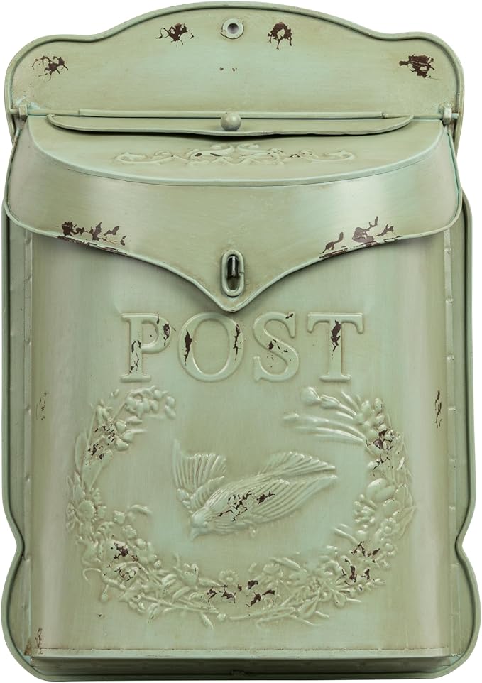 Creative Co-Op Aqua Embossed Tin Post Box with Distressed Finish (Pack of 2)