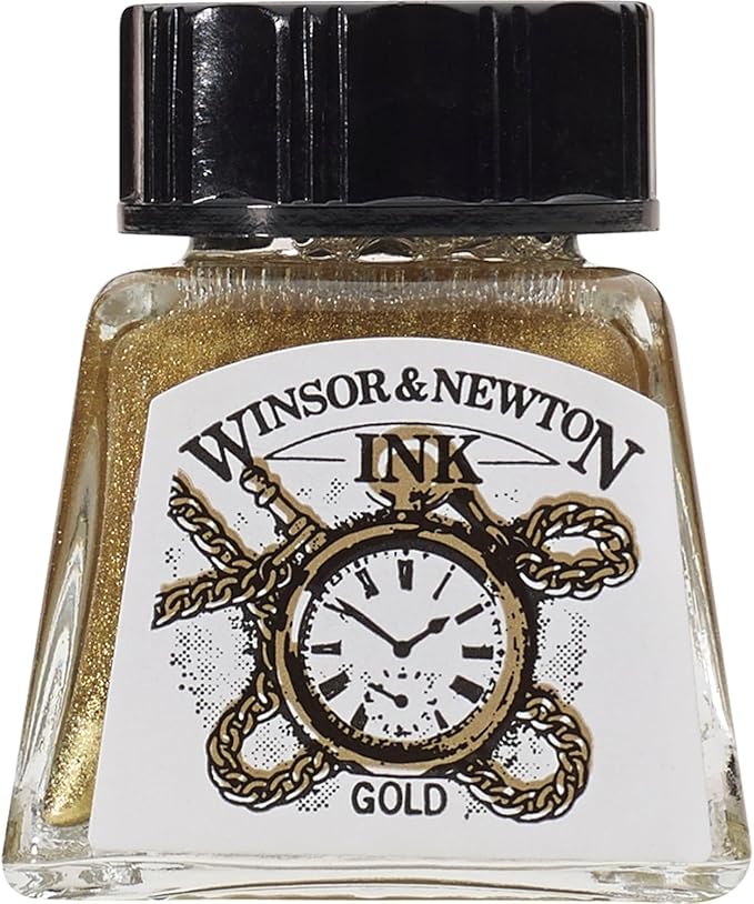Winsor & Newton, Gold Drawing Ink, 14ml Bottle, Airbrush
