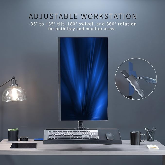 VIVO Sit-Stand Height Adjustable Pneumatic Spring Arm Keyboard Tray Desk Mount for 1 Screen up to 32 inches STAND-SIT1B