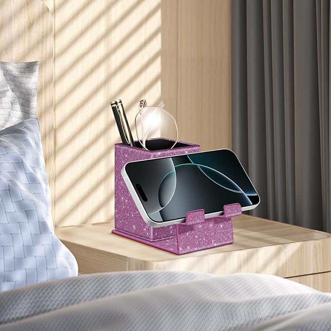 FINTIE Pencil Holder With Phone Stand, Eyeglasses Holder, Desktop Organizer Nightstand Accessories Office Supplies Case