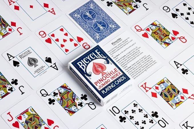 Bicycle Jumbo Pinochle Playing Cards - Large Print Easy to Read Numbers Suits Deck of Cards - Pinochle Deck