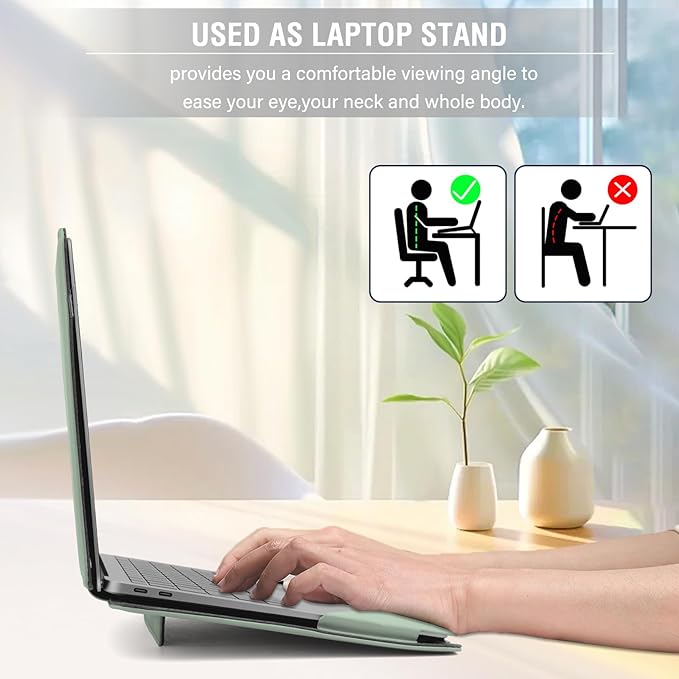 MOSISO Case Compatible with MacBook Air 13.6 inch M4 M3 M2 2025-2022 /Air 13 M1 2022-2018 /Pro 13 inch M2 M1 2025-2016, PU Leather Portfolio Protective Stand Cover, Tea Green
