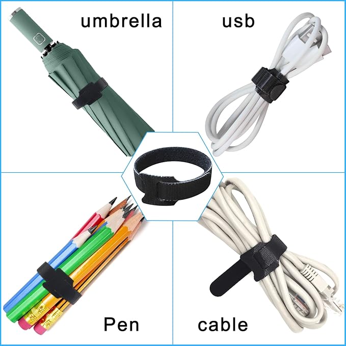 100pcs Reusable Cable Ties 7.8 In |Adjustable Cord Straps&Wire Wraps|Hook and Loop Cable Management Organizer