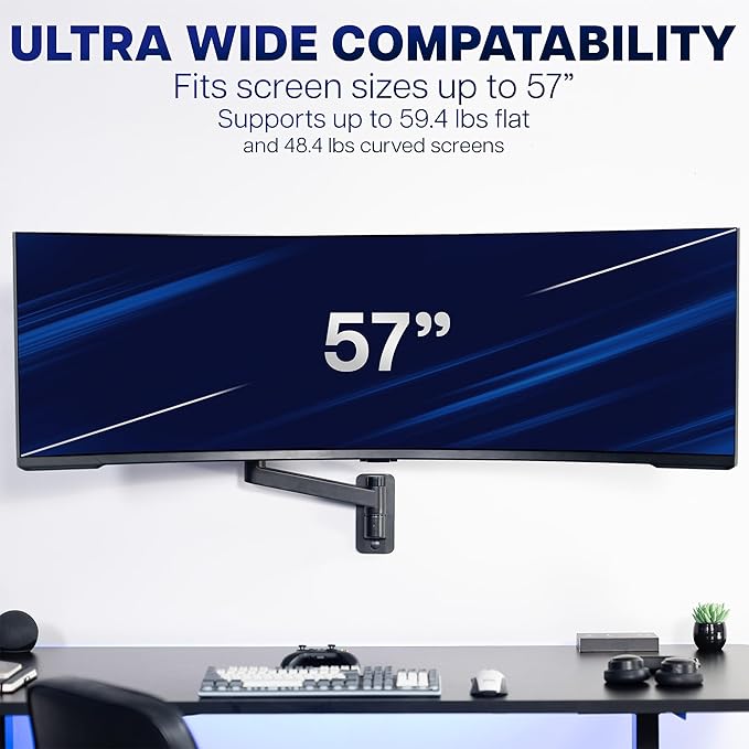 VIVO Ultrawide Monitor Wall Mount for up to 57 inch Screens, Holds 59.4 lbs, TV and Monitor Arm Designed for Samsung Odyssey Ark, Neo G9, ViewFinity S9, and More, Black, MOUNT-G57