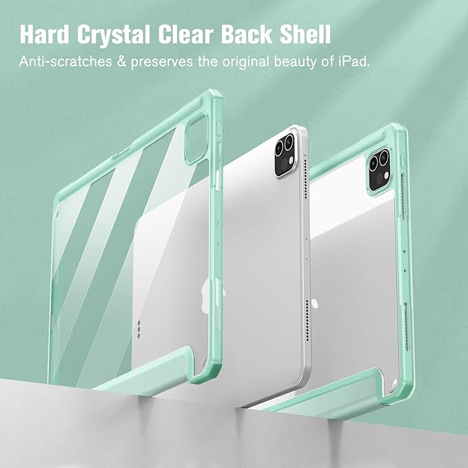 Fintie Hybrid Slim Case for iPad Pro 11-inch (4th / 3rd Generation) 2022/2021 - [Built-in Pencil Holder] Shockproof Cover w/Clear Transparent Back Shell, Also Fit iPad Pro 11" 2nd Gen, Green