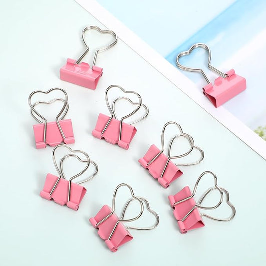 15 PCS Pink Heart Hollow Out Metal Binder Clips, Heart Shape Binder Clips Notes Letter Paper Clip for Paperwork School Home Office