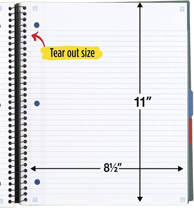 Five Star Advance Spiral Notebook + Study App, 3 Subject, College Ruled Paper, 8-1/2" x 11", 150 Sheets, Spiral Guard, Movable Tabbed Dividers, Seaglass Green (73136)