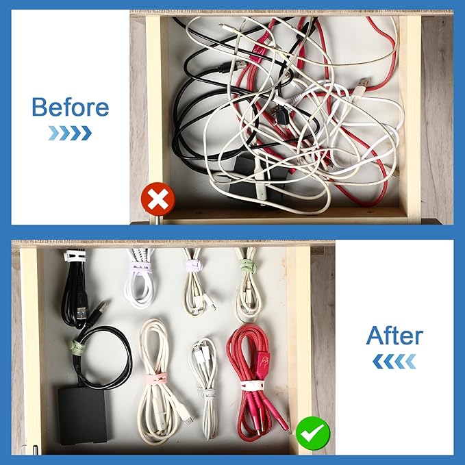 42 Pcs Silicone Cable Ties Reusable Cord Straps Multipurpose Elastic Cable Organizer for Bundling Fastening Earphone Phone Charger Home Office School(Multicolor,3.15 Inch)