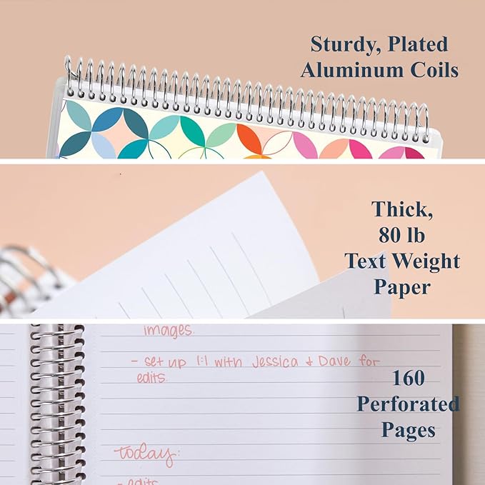 Erin Condren 7" X 9" Spiral Bound College Ruled Notebook - Mid Century Circles, 160 Lined Page Note Taking & Writing Notebook, 80Lb Thick Paper, Stickers Included