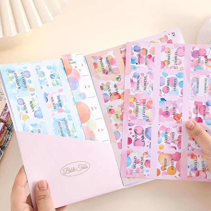 Bible Tabs for Women, 66 Large Print Laminated Bibles Chapters Index Tabs and 39 Blank Dividers Sticky Labels, Cute Beauty Bubble Bible Study Supplies, Journaling Accessories, Christian Gifts for Men
